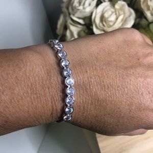 Brilliant cut CZ bezel set adjustable bracelet